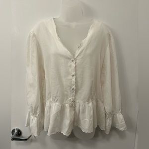 Vita Grace White Cotton Peplum Top - Size L